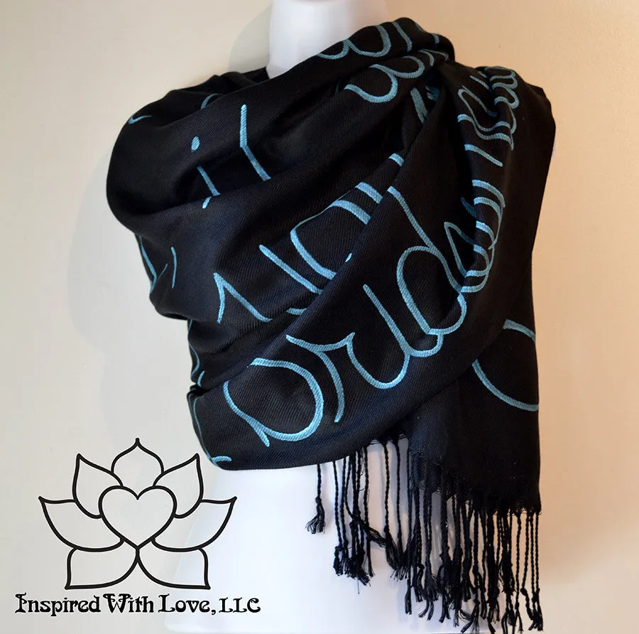 Custom Hand-painted Script Pashmina Black Scarf (Pashmina/Silk blend) - Made to Order