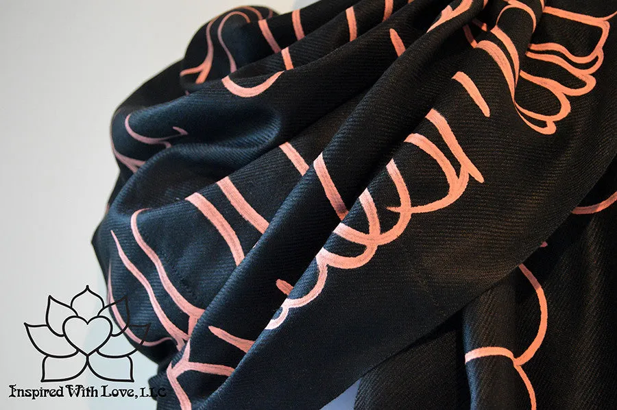 Custom Hand-painted Script Pashmina Black Scarf (Pashmina/Silk blend) - Made to Order