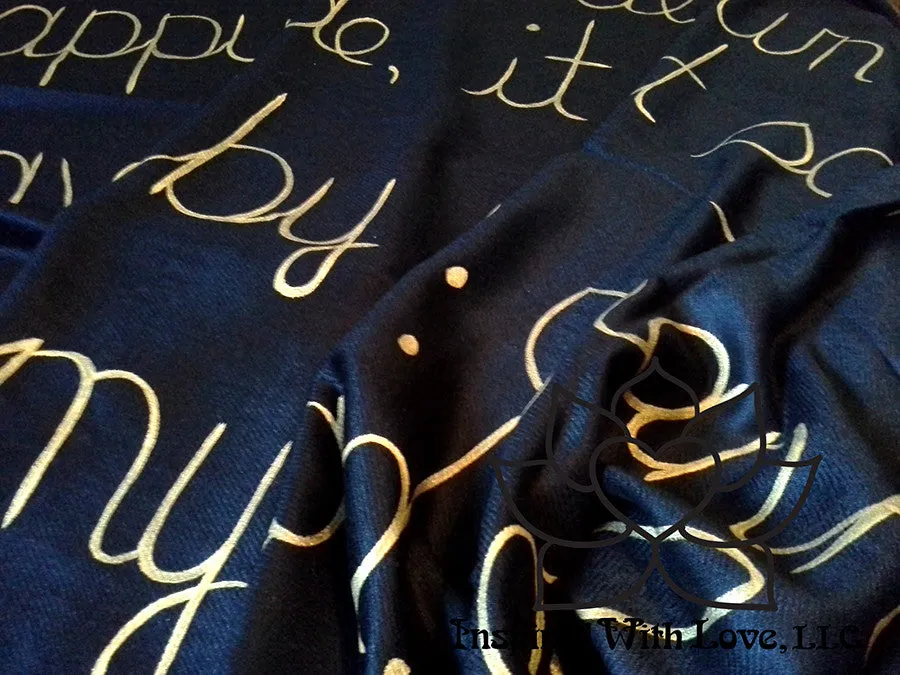 Custom Hand-painted Script Pashmina Black Scarf (Pashmina/Silk blend) - Made to Order