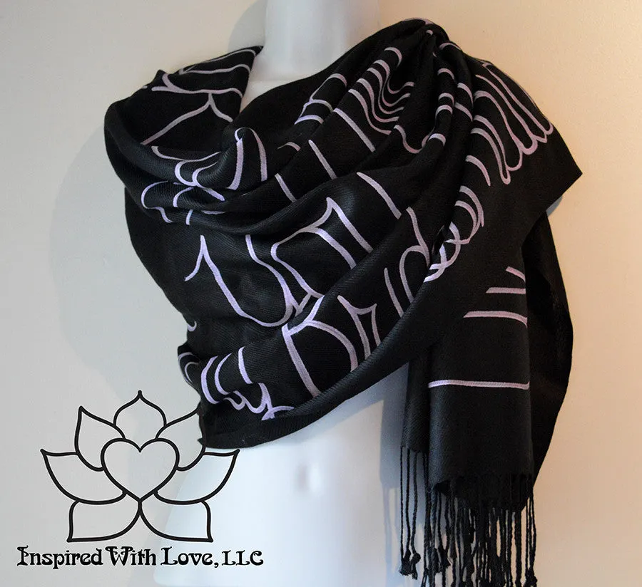 Custom Hand-painted Script Pashmina Black Scarf (Pashmina/Silk blend) - Made to Order