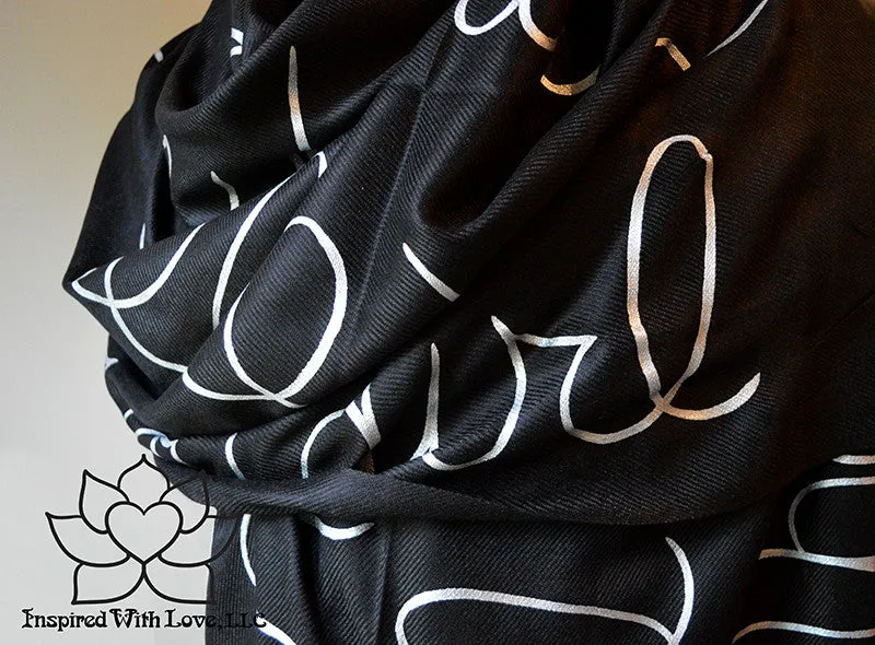 Custom Hand-painted Script Pashmina Black Scarf (Pashmina/Silk blend) - Made to Order