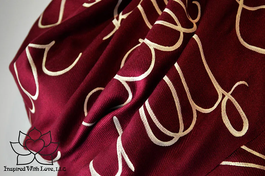 Custom Hand-painted Script Pashmina Burgundy Scarf (Pashmina/Silk blend) - Made to Order