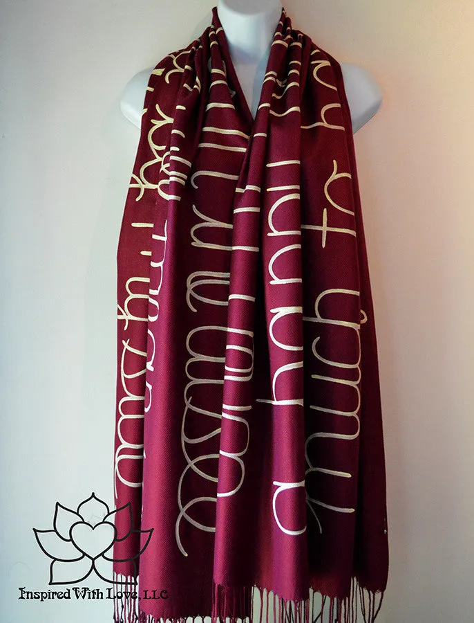 Custom Hand-painted Script Pashmina Burgundy Scarf (Pashmina/Silk blend) - Made to Order