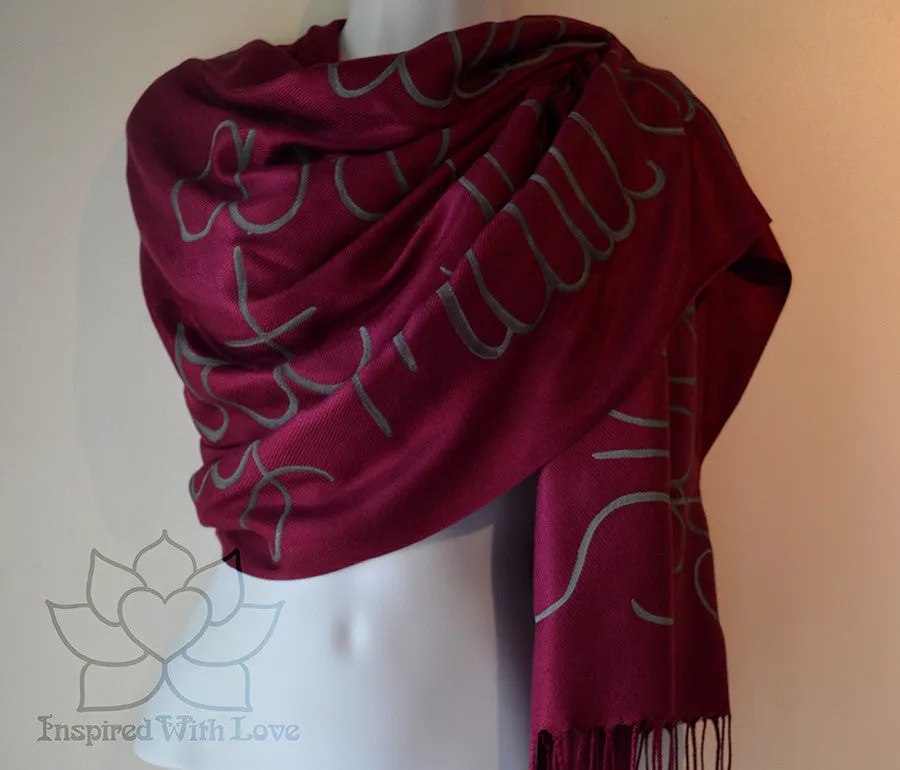 Custom Hand-painted Script Pashmina Burgundy Scarf (Viscose/Acrylic blend) - Made to Order