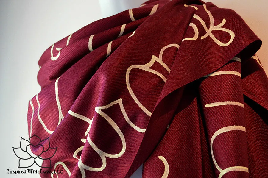 Custom Hand-painted Script Pashmina Burgundy Scarf (Viscose/Acrylic blend) - Made to Order