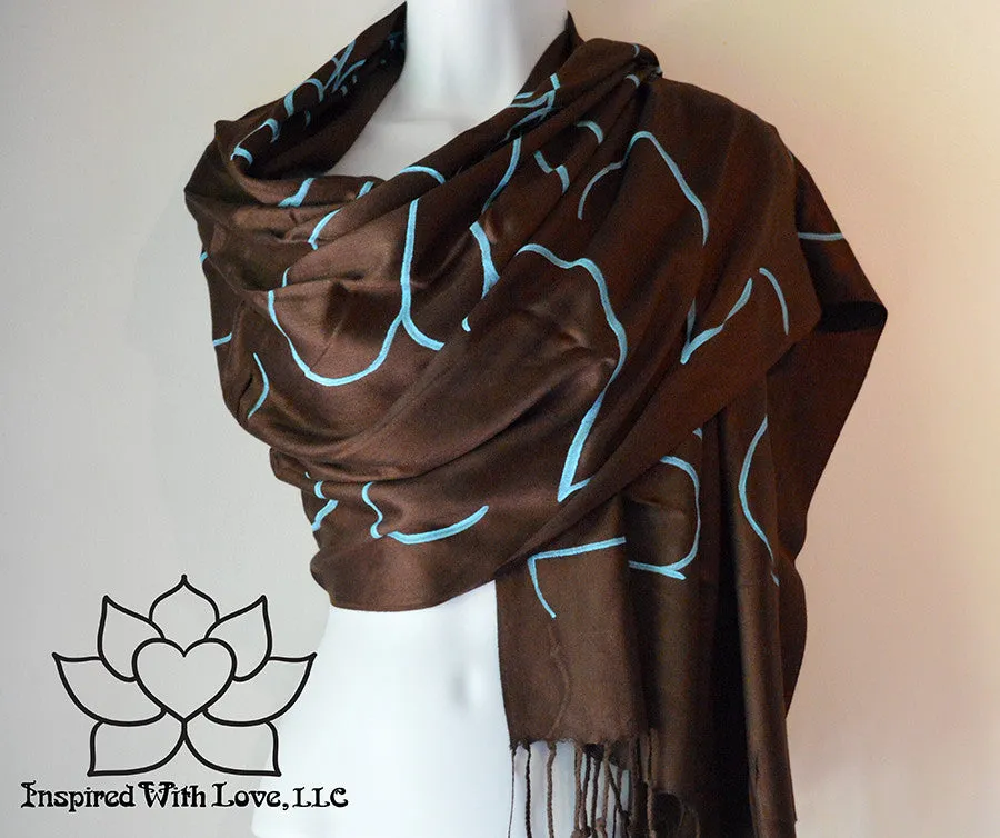 Custom Hand-painted Script Pashmina Chocolate Brown Scarf (Viscose/Acrylic blend) - Made to Order