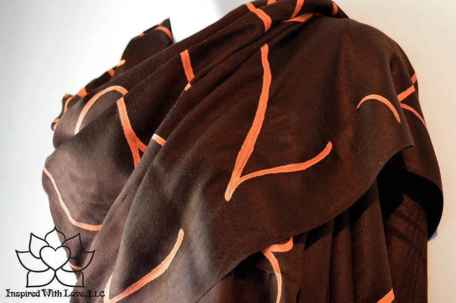 Custom Hand-painted Script Pashmina Chocolate Brown Scarf (Viscose/Acrylic blend) - Made to Order