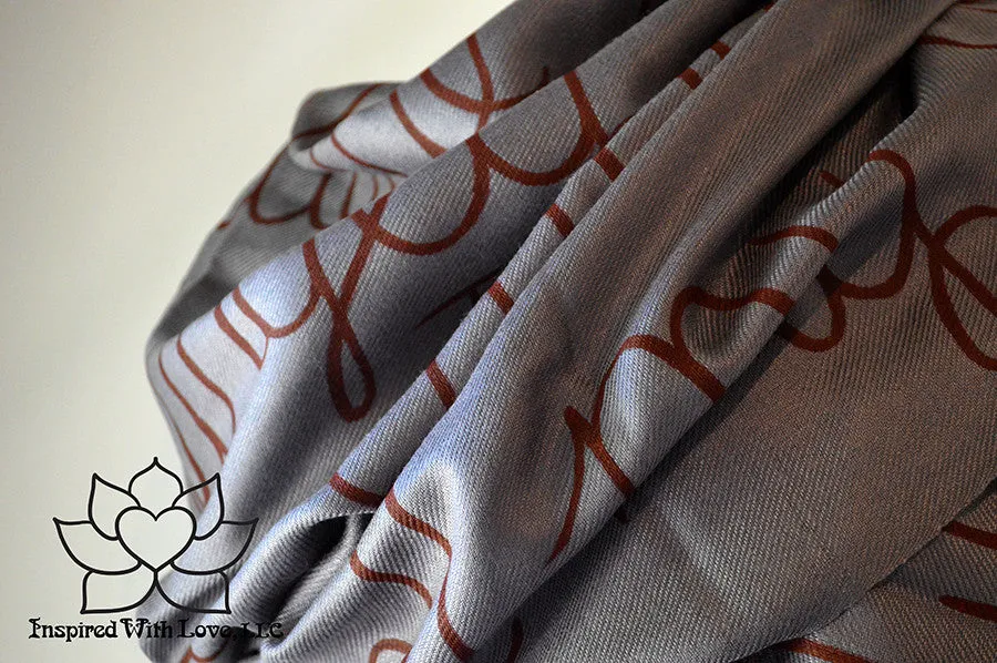 Custom Hand-painted Script Pashmina Dark Gray Scarf (Pashmina/Silk blend) - Made to Order