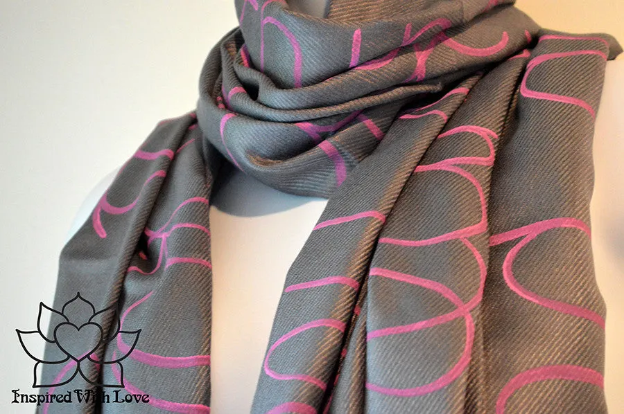 Custom Hand-painted Script Pashmina Dark Gray Scarf (Viscose/Acrylic blend) - Made to Order