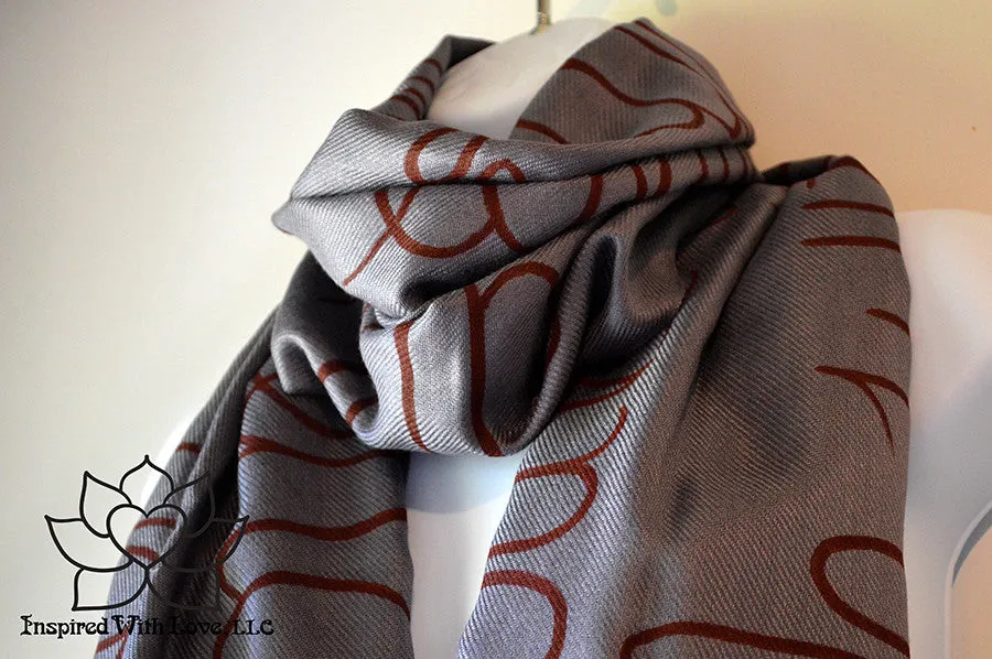 Custom Hand-painted Script Pashmina Dark Gray Scarf (Viscose/Acrylic blend) - Made to Order