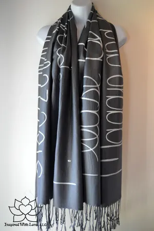 Custom Hand-painted Script Pashmina Dark Gray Scarf (Viscose/Acrylic blend) - Made to Order