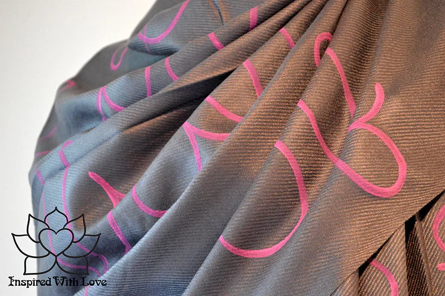 Custom Hand-painted Script Pashmina Dark Gray Scarf (Viscose/Acrylic blend) - Made to Order