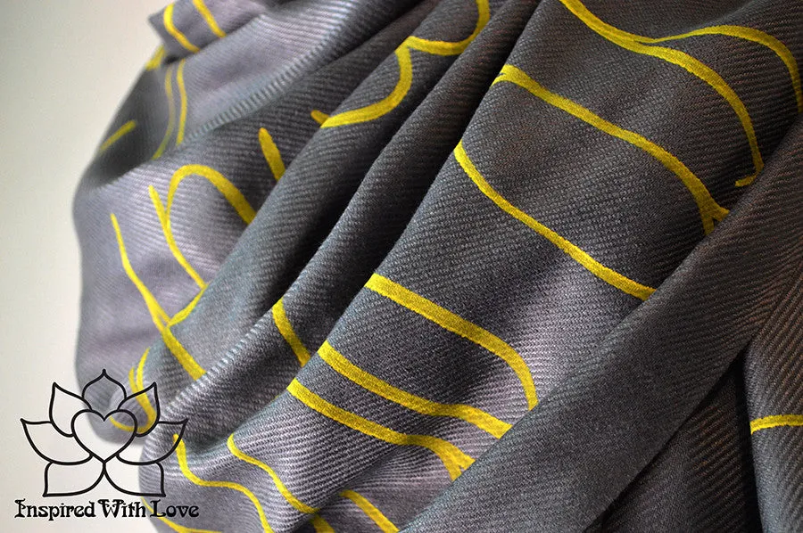 Custom Hand-painted Script Pashmina Dark Gray Scarf (Viscose/Acrylic blend) - Made to Order