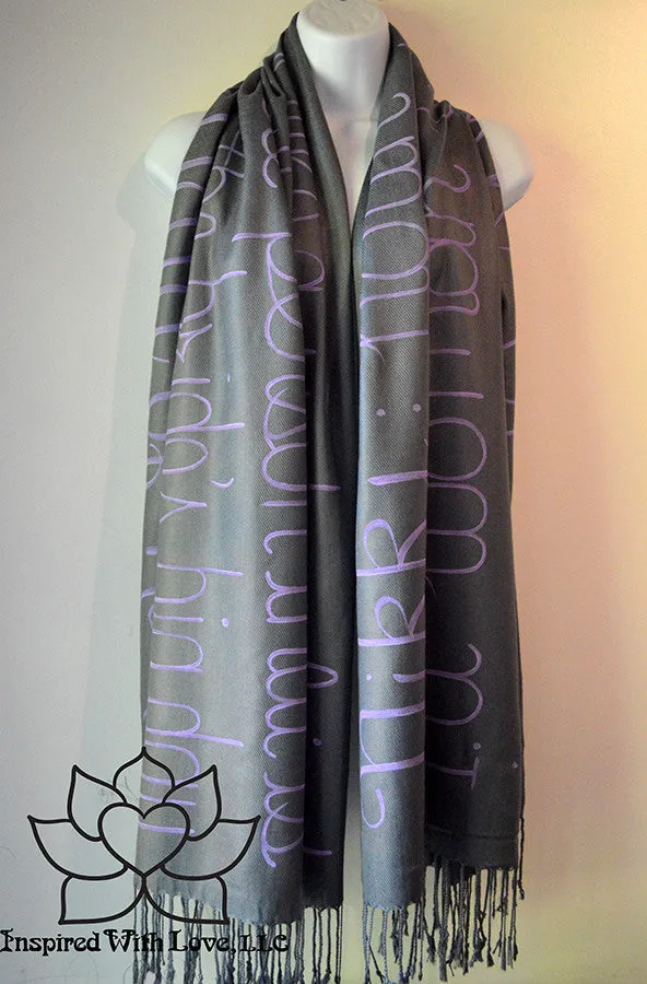Custom Hand-painted Script Pashmina Dark Gray Scarf (Viscose/Acrylic blend) - Made to Order