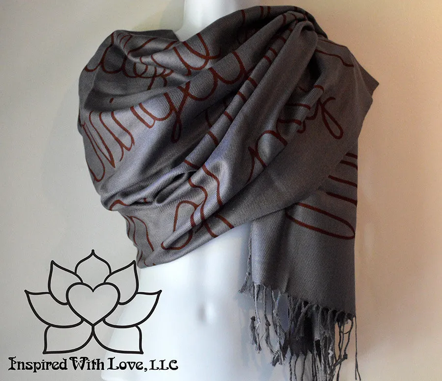 Custom Hand-painted Script Pashmina Dark Gray Scarf (Viscose/Acrylic blend) - Made to Order
