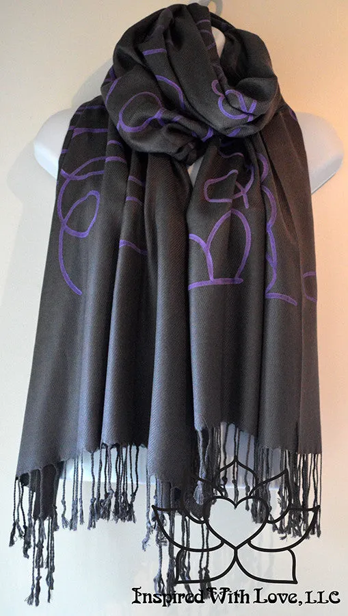 Custom Hand-painted Script Pashmina Dark Gray Scarf (Viscose/Acrylic blend) - Made to Order