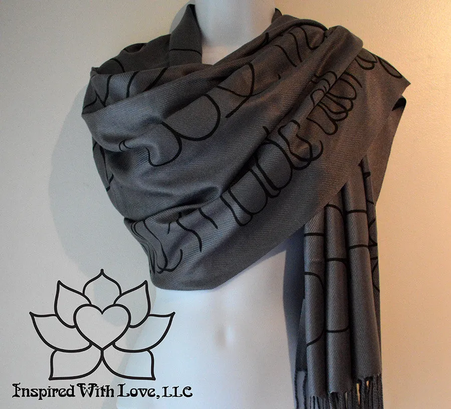 Custom Hand-painted Script Pashmina Dark Gray Scarf (Viscose/Acrylic blend) - Made to Order