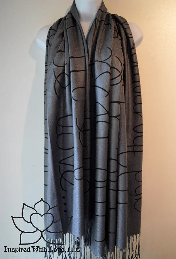 Custom Hand-painted Script Pashmina Dark Gray Scarf (Viscose/Acrylic blend) - Made to Order