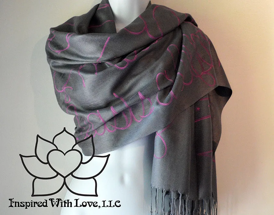 Custom Hand-painted Script Pashmina Dark Gray Scarf (Viscose/Acrylic blend) - Made to Order