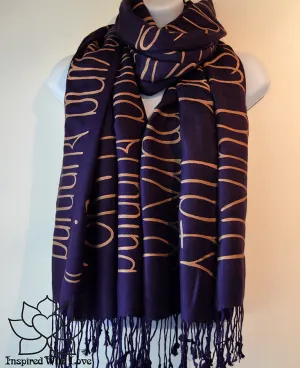 Custom Hand-painted Script Pashmina Eggplant Scarf (Pashmina/Silk blend) - Made to Order