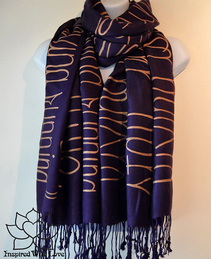 Custom Hand-painted Script Pashmina Eggplant Scarf (Viscose/Acrylic blend) - Made to Order
