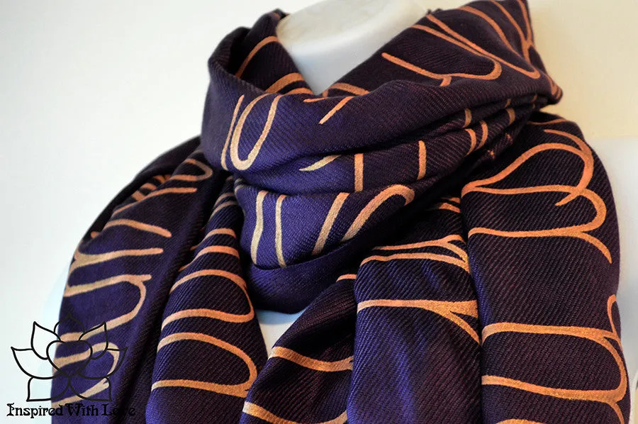 Custom Hand-painted Script Pashmina Eggplant Scarf (Viscose/Acrylic blend) - Made to Order