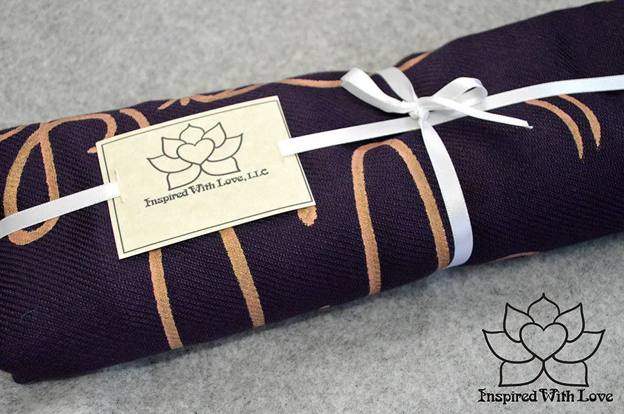 Custom Hand-painted Script Pashmina Eggplant Scarf (Viscose/Acrylic blend) - Made to Order