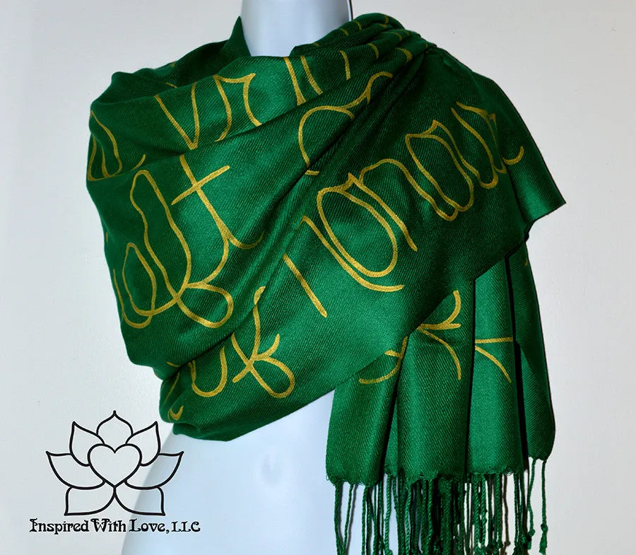 Custom Hand-painted Script Pashmina Forest Green Scarf (Viscose/Acrylic blend) - Made to Order