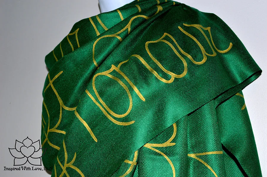Custom Hand-painted Script Pashmina Forest Green Scarf (Viscose/Acrylic blend) - Made to Order