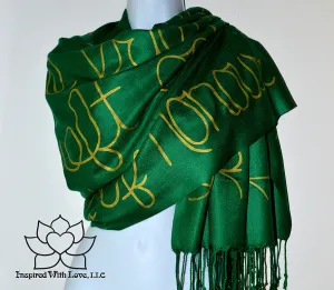 Custom Hand-painted Script Pashmina Forest Green Scarf (Viscose/Acrylic blend) - Made to Order
