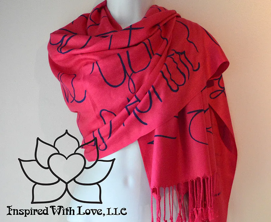 Custom Hand-painted Script Pashmina Fuchsia Scarf (Pashmina/Silk blend) - Made to Order