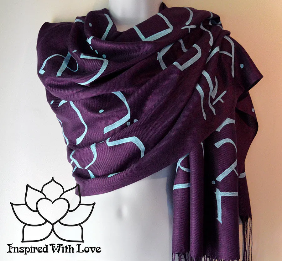 Custom Hand-painted Script Pashmina Grape Scarf (Viscose/Acrylic blend) - Made to Order