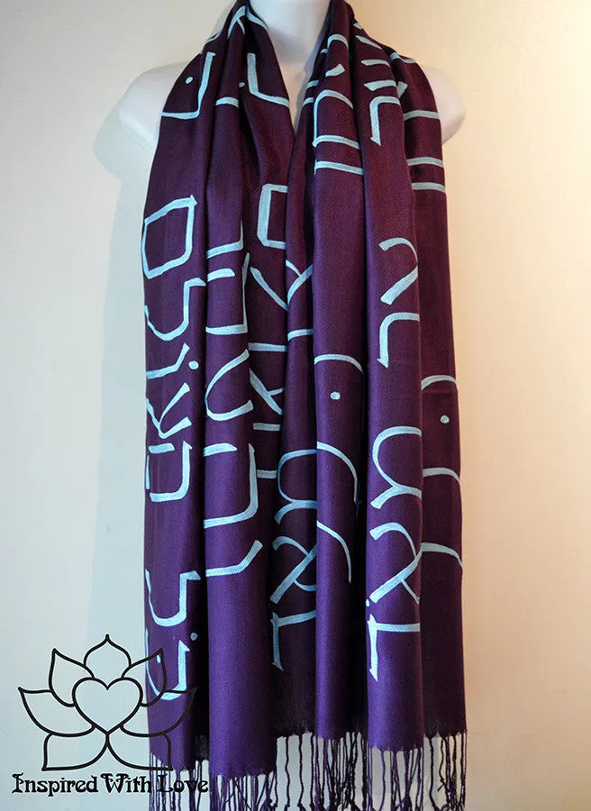 Custom Hand-painted Script Pashmina Grape Scarf (Viscose/Acrylic blend) - Made to Order