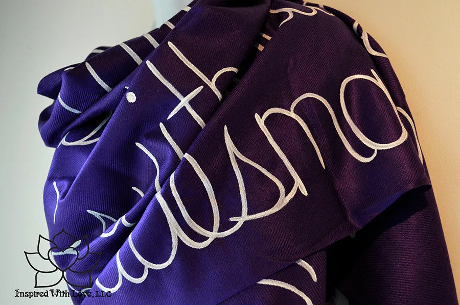 Custom Hand-painted Script Pashmina Grape Scarf (Viscose/Acrylic blend) - Made to Order