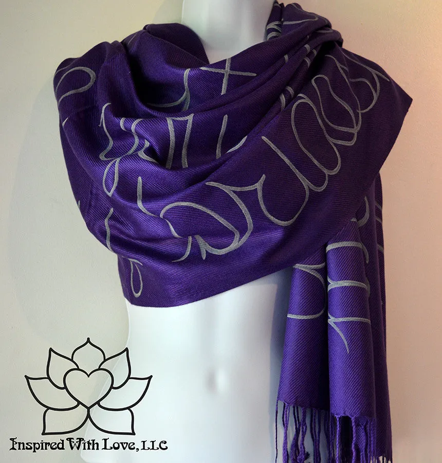Custom Hand-painted Script Pashmina Grape Scarf (Viscose/Acrylic blend) - Made to Order