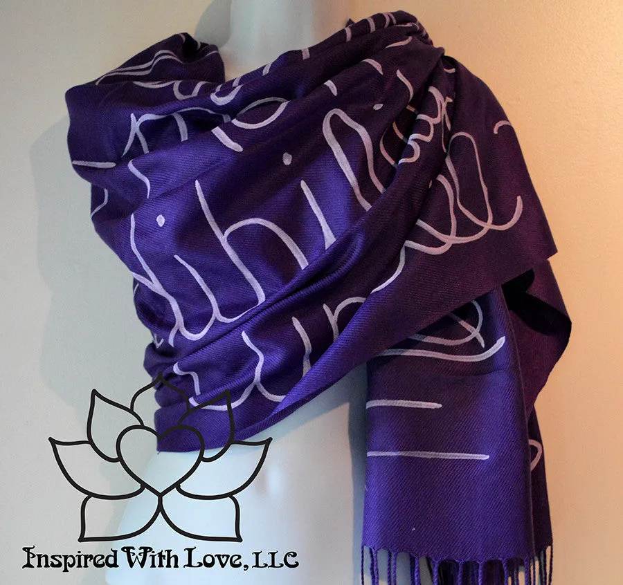 Custom Hand-painted Script Pashmina Grape Scarf (Viscose/Acrylic blend) - Made to Order