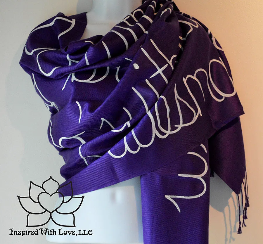 Custom Hand-painted Script Pashmina Grape Scarf (Viscose/Acrylic blend) - Made to Order