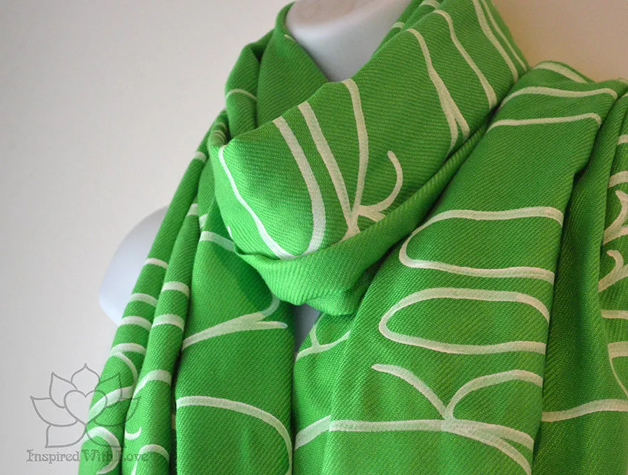 Custom Hand-painted Script Pashmina Kelly Green Scarf (Viscose/Acrylic blend) - Made to Order