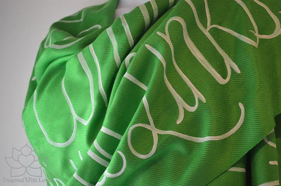 Custom Hand-painted Script Pashmina Kelly Green Scarf (Viscose/Acrylic blend) - Made to Order