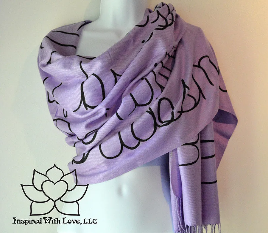 Custom Hand-painted Script Pashmina Lavender Scarf (Pashmina/Silk blend) - Made to Order