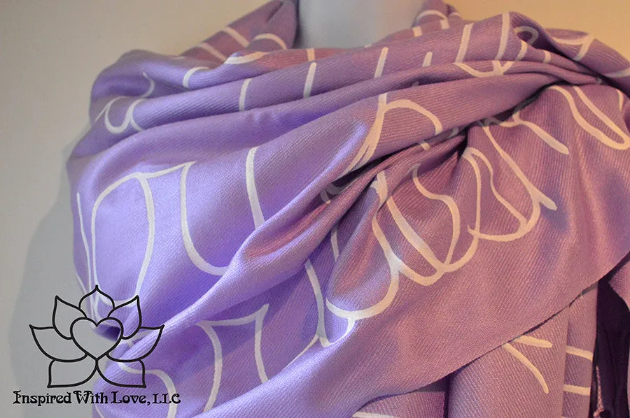 Custom Hand-painted Script Pashmina Lavender Scarf (Pashmina/Silk blend) - Made to Order
