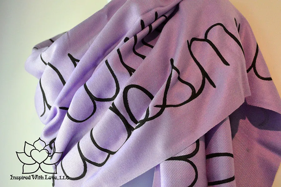 Custom Hand-painted Script Pashmina Lavender Scarf (Pashmina/Silk blend) - Made to Order