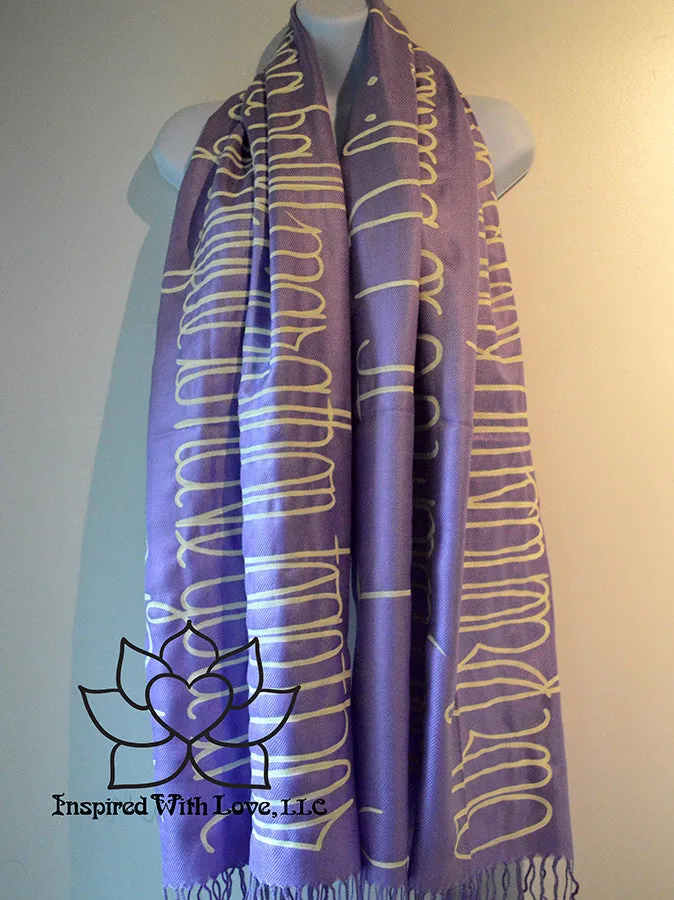 Custom Hand-painted Script Pashmina Lavender Scarf (Pashmina/Silk blend) - Made to Order