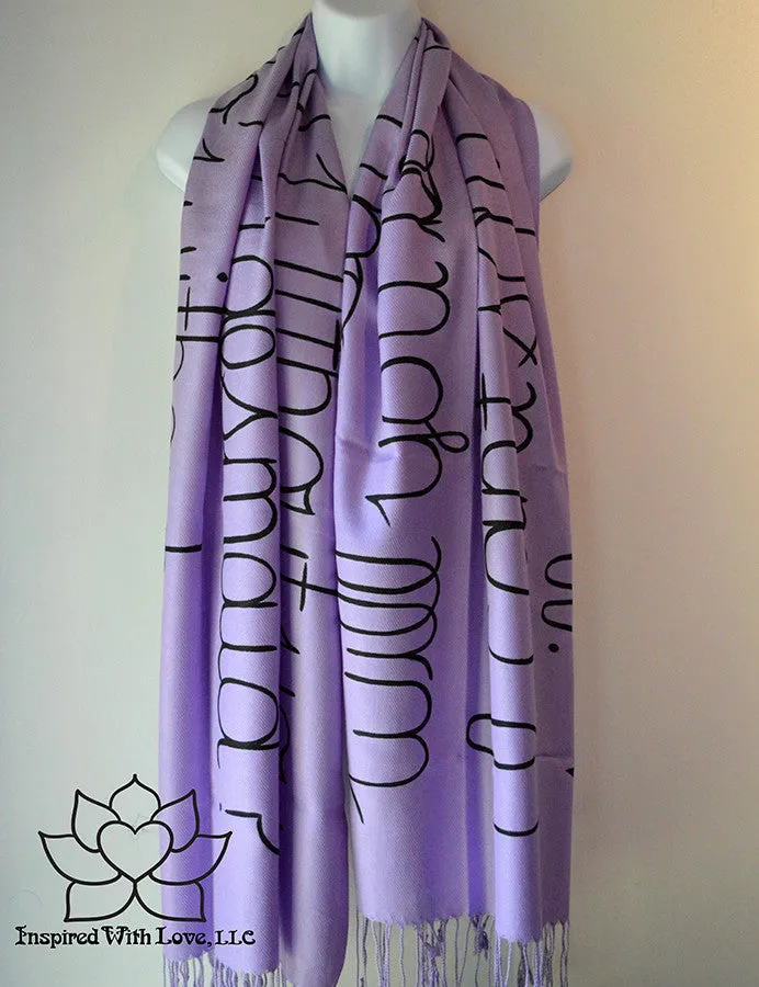 Custom Hand-painted Script Pashmina Lavender Scarf (Pashmina/Silk blend) - Made to Order