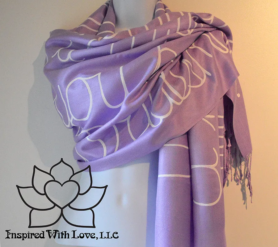 Custom Hand-painted Script Pashmina Lavender Scarf (Pashmina/Silk blend) - Made to Order