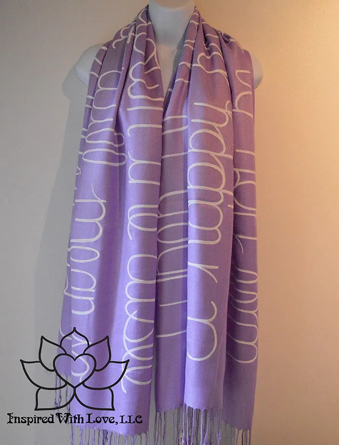 Custom Hand-painted Script Pashmina Lavender Scarf (Pashmina/Silk blend) - Made to Order