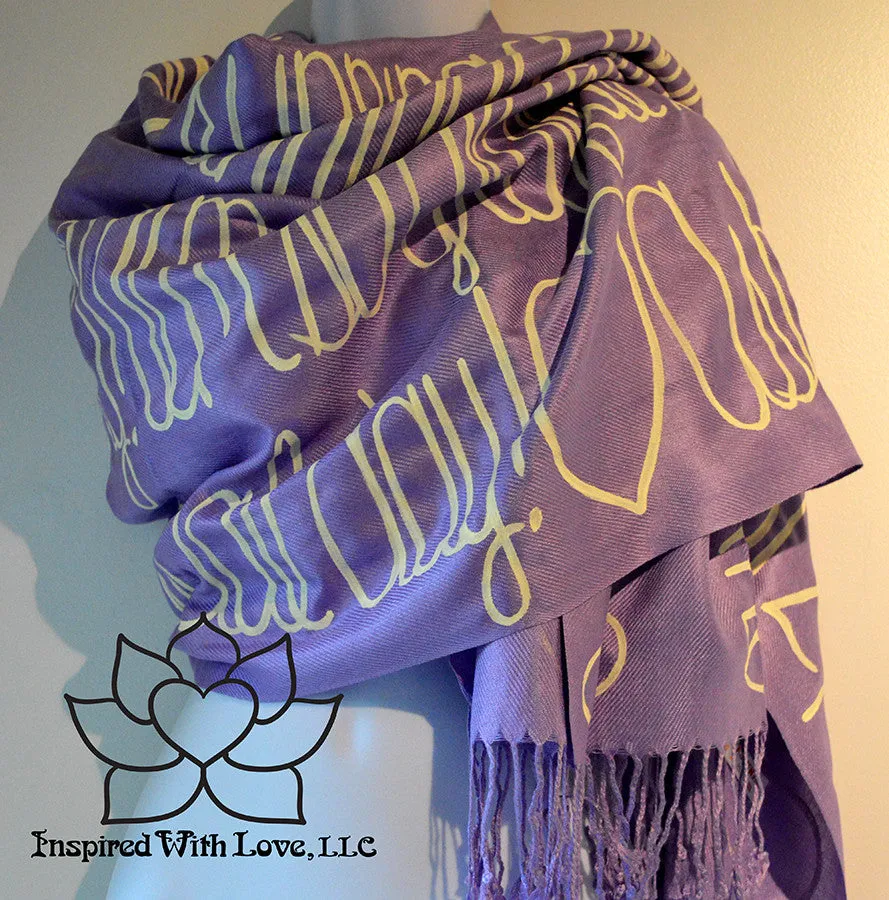Custom Hand-painted Script Pashmina Lavender Scarf (Pashmina/Silk blend) - Made to Order