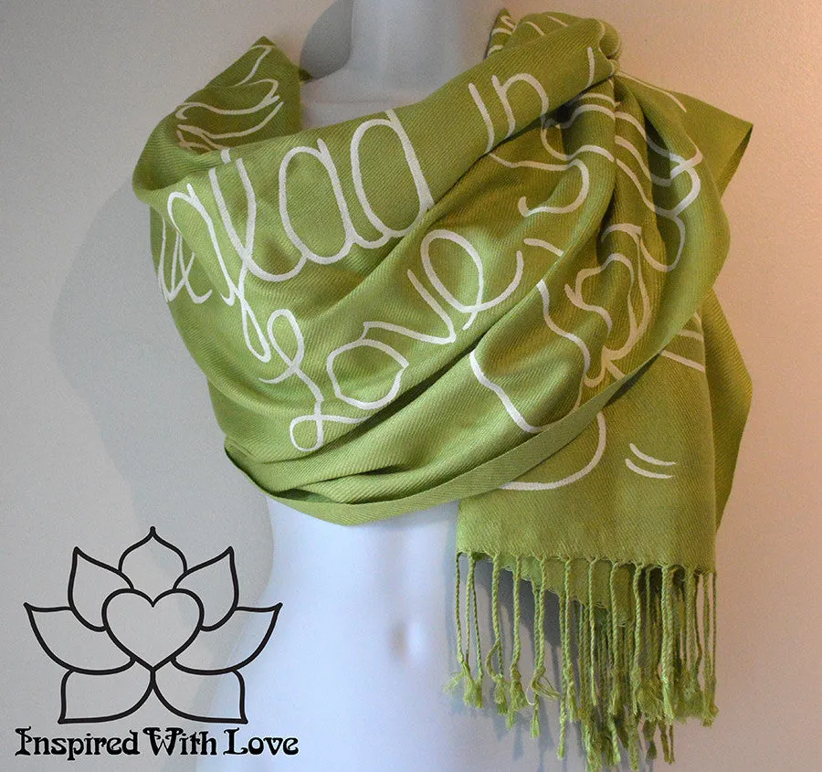 Custom Hand-painted Script Pashmina Lime Green Scarf (Pashmina/Silk blend) - Made to Order