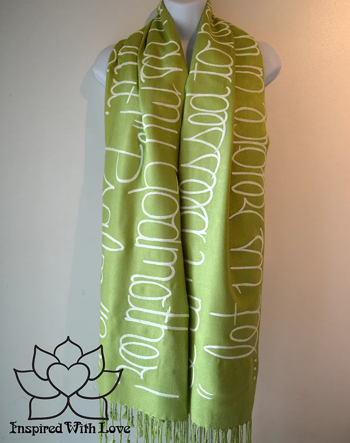 Custom Hand-painted Script Pashmina Lime Green Scarf (Pashmina/Silk blend) - Made to Order