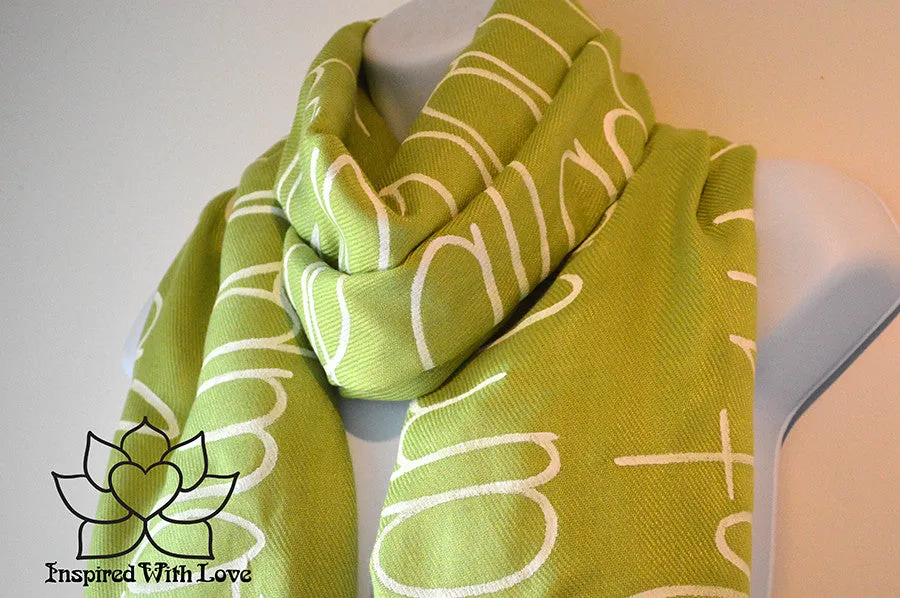 Custom Hand-painted Script Pashmina Lime Green Scarf (Pashmina/Silk blend) - Made to Order
